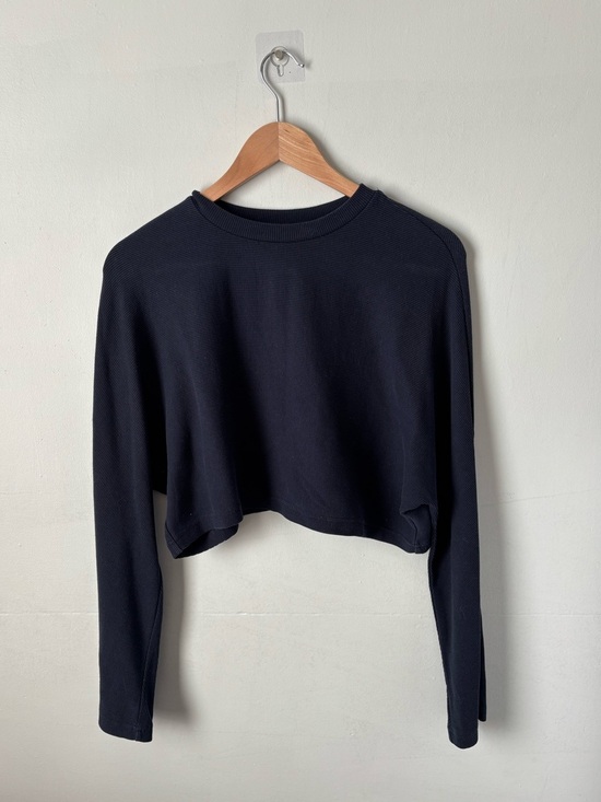 Dynamite Tops - Dynamite Women’s Size XS Navy Blue Ribbed Long Sleeve Crop Top Essential Vibe
